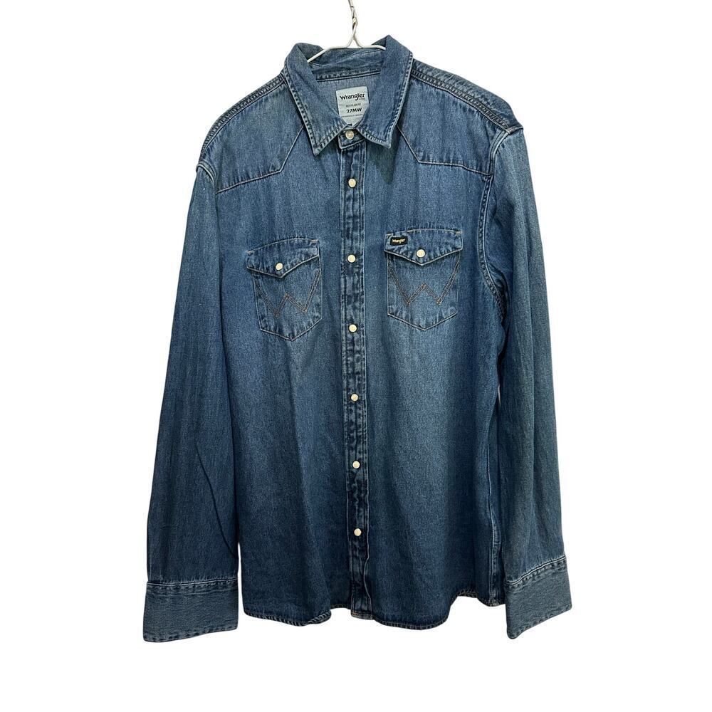 Wrangler 27MW Icons Western Cowboy Pearl Snap Denim Shirt Size Large